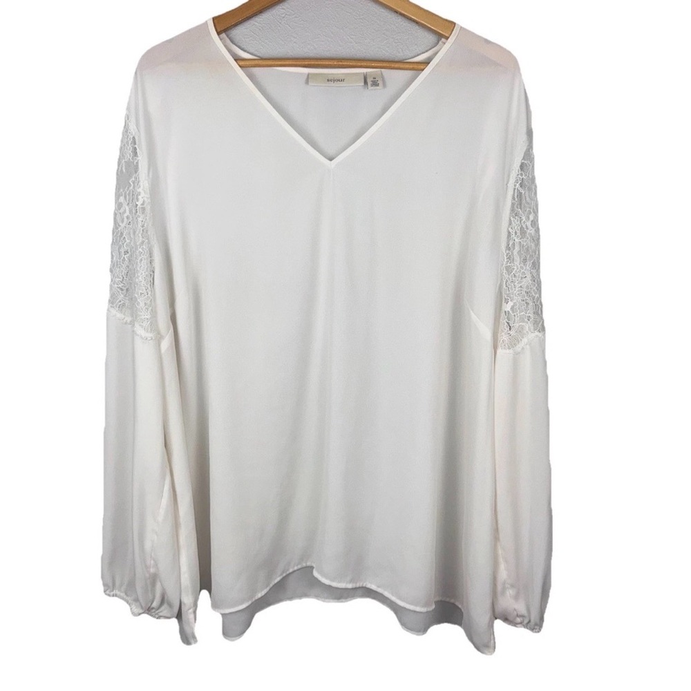 Sejour 3X Ivory Long‎ Sleeve Lace Blouse Elegant Feminine Chic Clean Girl Boho